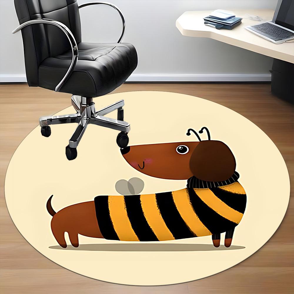 1pc Bee Dog Dachshund Office Round Area Rug, Under Office Chairs Bedroom Living Room Home Decor, Room Deco