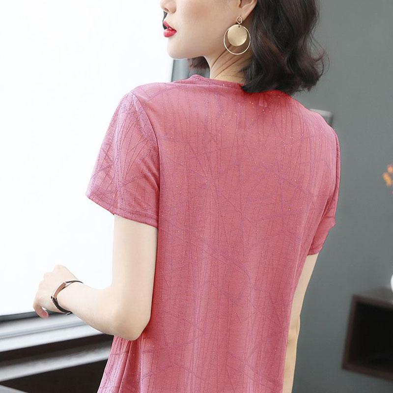 Women's Short-sleeved Chiffon T-shirt Loose Middle-aged Age Reduction Tops Fashion Women's Summer Clothes for Mothers
