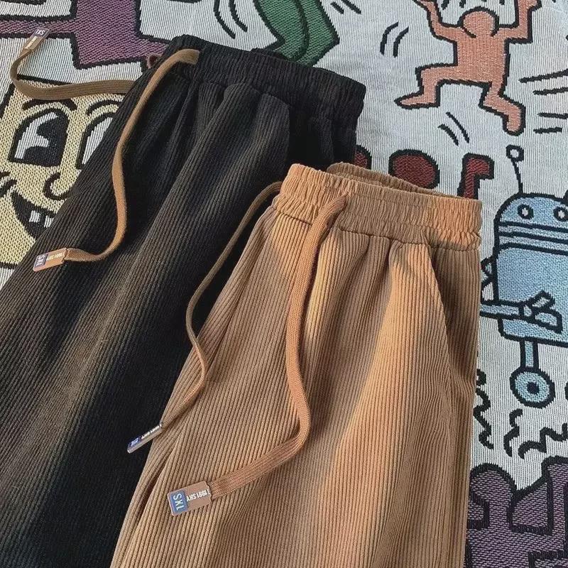 Men's Loose Corduroy Pants - Spring & Autumn Hong Kong Style Sweatpants