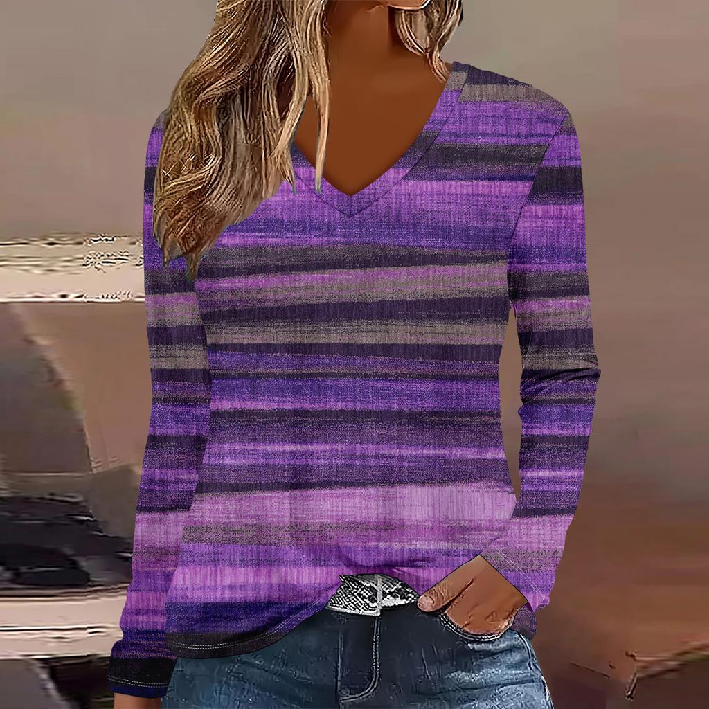 European and American Fashion 2025 Women's Elegant V-neck Long Sleeve T-shirt