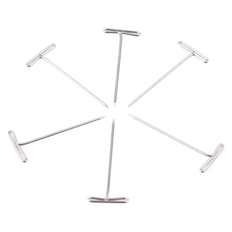 50/100Pcs 27/32/38/45/51MM T Pin Needles Wig Making T Pins for Blocking Knitting Assorted Sizes T-Pins Stainless Steel