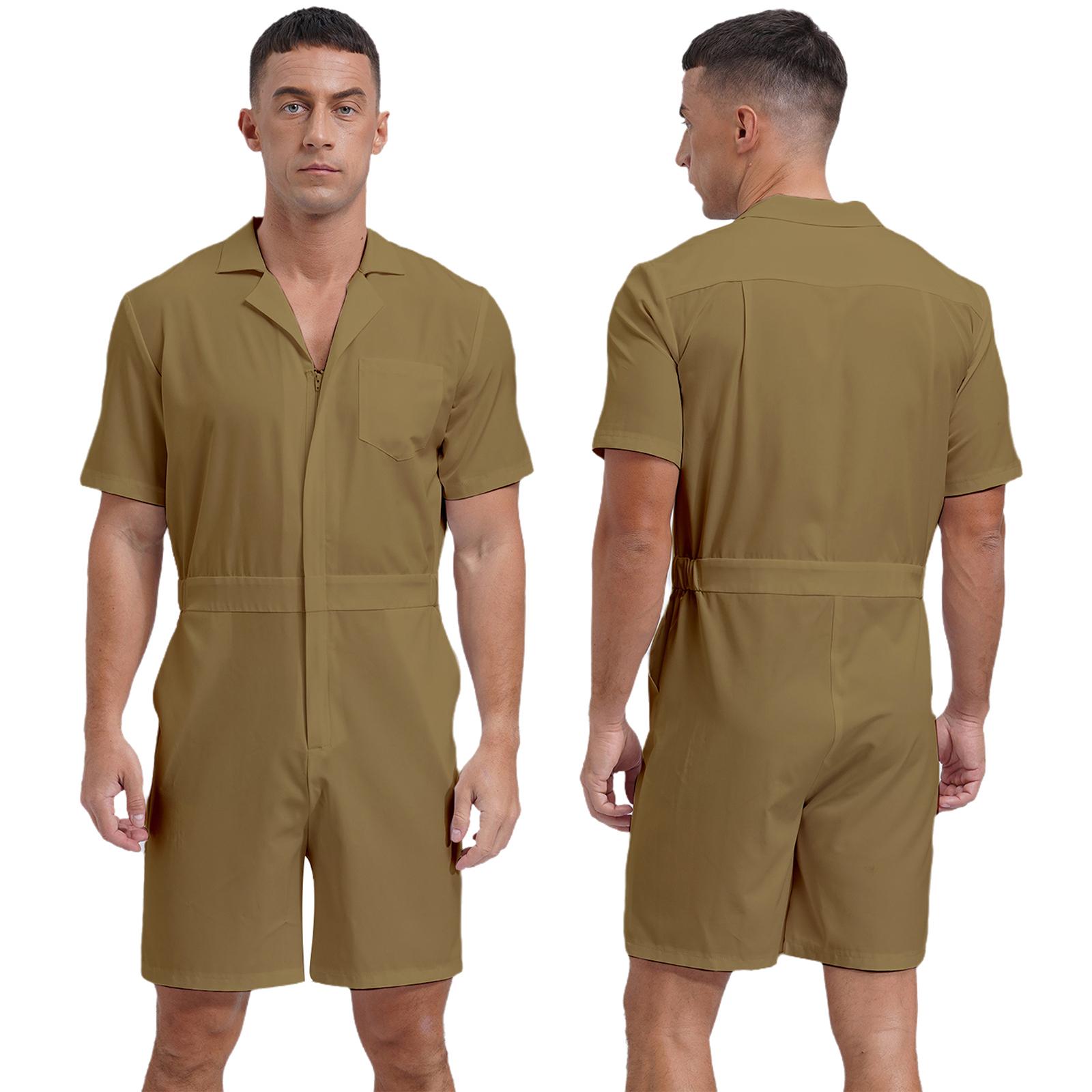 

Чоловічий повсякденний вуличний одяг Однотонний комбінезон карго Комбінезон комбінезон на блискавці Вільні шорти Штани Комбінезон Спортивний костюм із кишенею M хакі