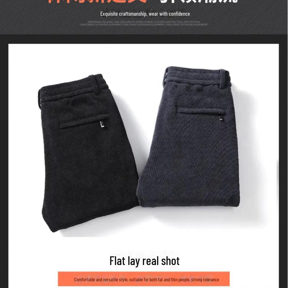 [Selected] 2024 Slim Straight Plus Velvet Casual Pants - Trendy Autumn & Winter Thickened Trousers