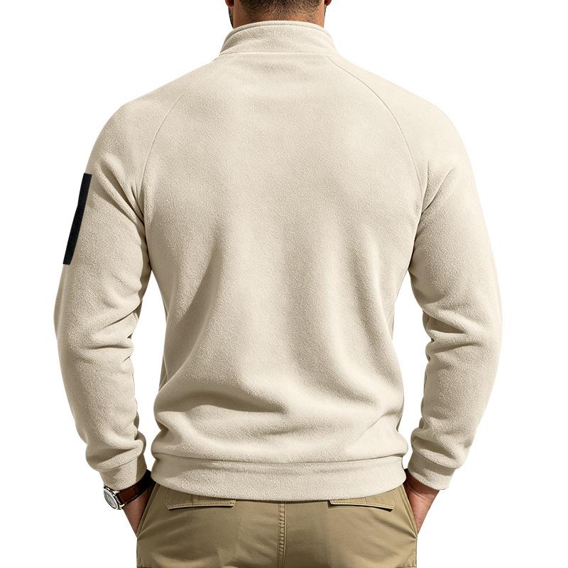 Men Fleece Casual Sweatshirt Half High Collar Long Sleeve Pullover Tops Arm Zipper Pocket Trend Loose Warm Outdoor Sport Men's Hoodie