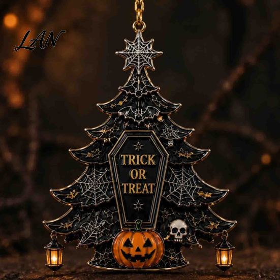 Small Halloween Gifts for Kids Tree Acrylic Hanging Ornament, Pumpkin Ghost Skull Seasonal Trick or Treat Party Supplies Decor, Spooky Pendant