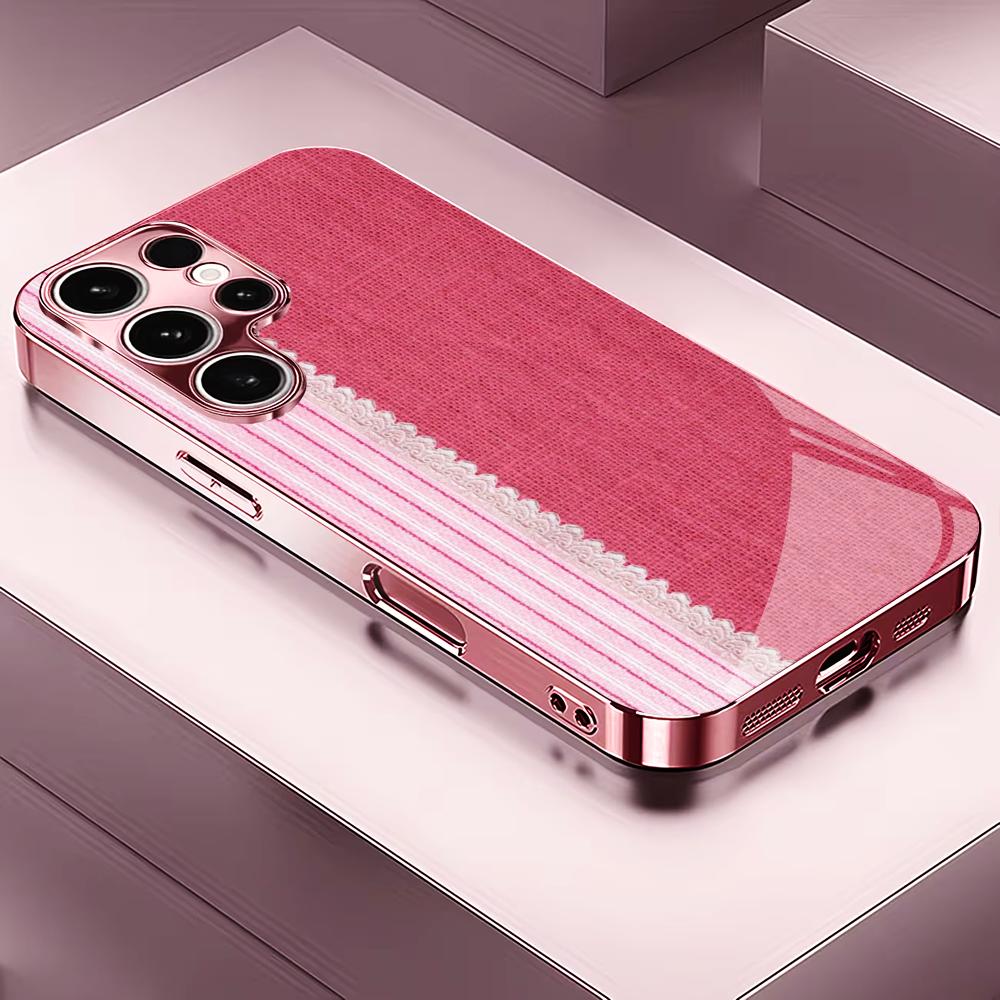 Soft pink gradient PhoneCase for Samsung Galaxy S26 S25 S24 S23 S22 FE Ultra Plus Built-in glass feel bare machine Men women