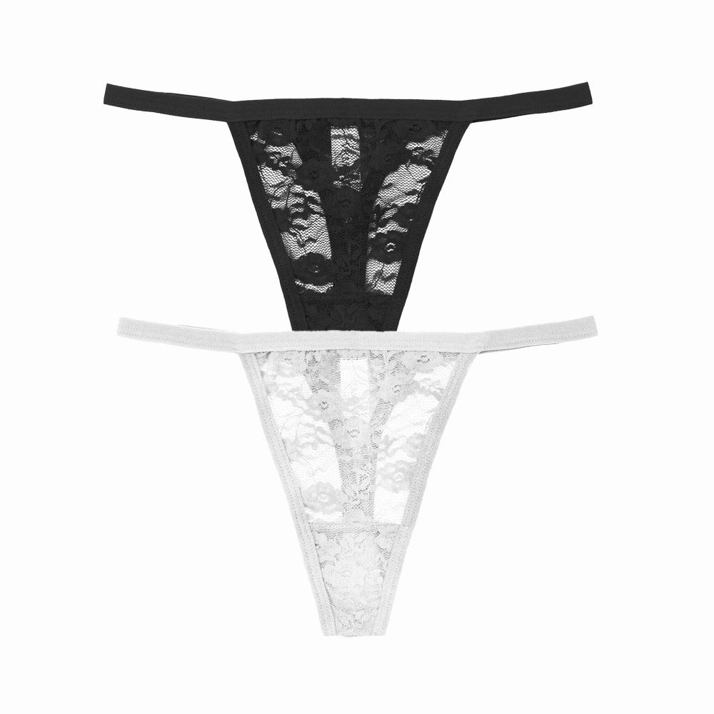 2 Stück/Set Sexy Damen Spitze Höschen Niedrige Taille G-String Unterwäsche Einfarbig Ausgeschnitten Transparent Tanga Damen Weiche Atmungsaktive Dessous