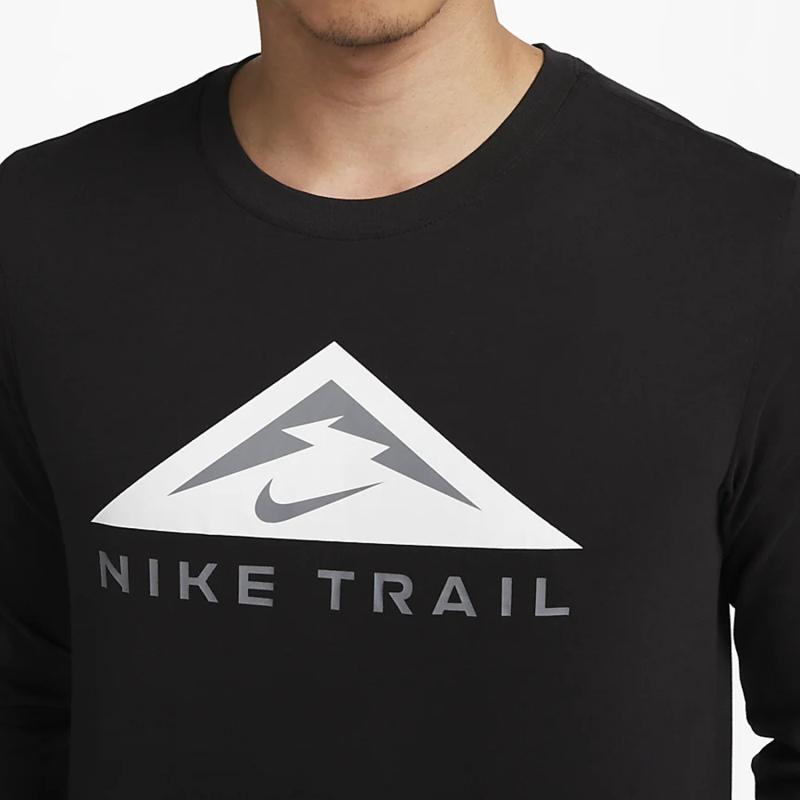 Nike Logo Print Crew Neck Long Sleeve T-Shirt Men Tops Black DV9382-010