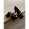 Sheepskin Version~ Commuter Retro High Heels Women's Black One-pedal Leather Loafers Simple British Style Small Leather Shoes