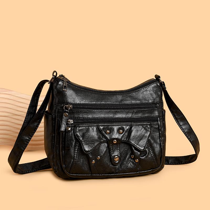 Women's Multi-layer Soft Leather Crossbody Bag Commuter Shoulder Bag Mother Bag