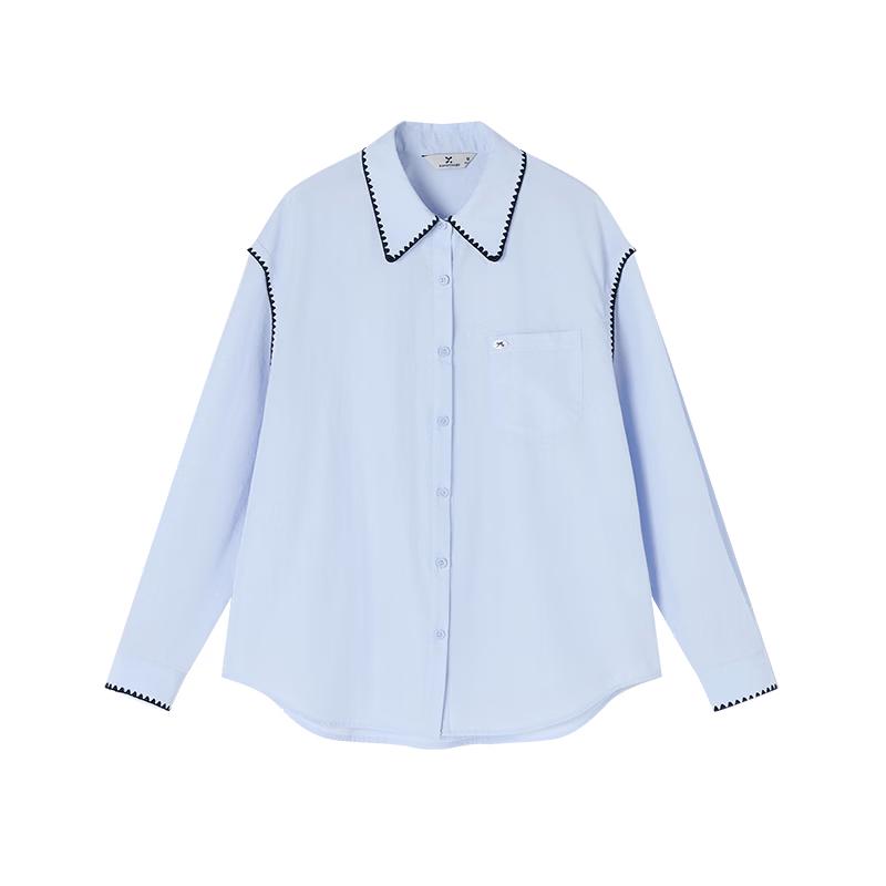 Xiangying Women's Embroidered French Lapel Long Sleeve Blouse