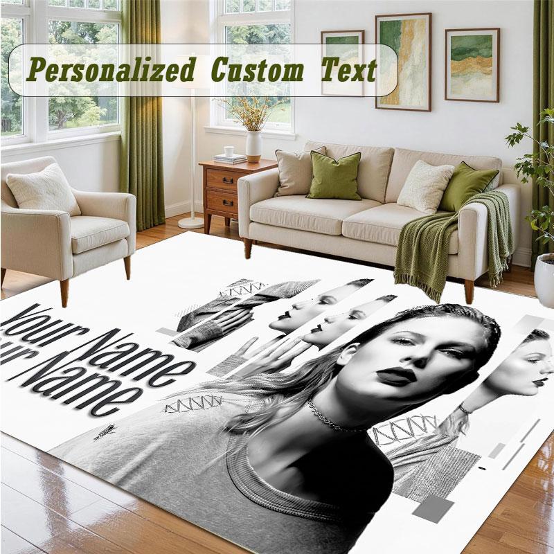 Crystal Velvet Square Rug Custom NameTaylor Swift Pattern Non Slip Home Floor Decor Rug