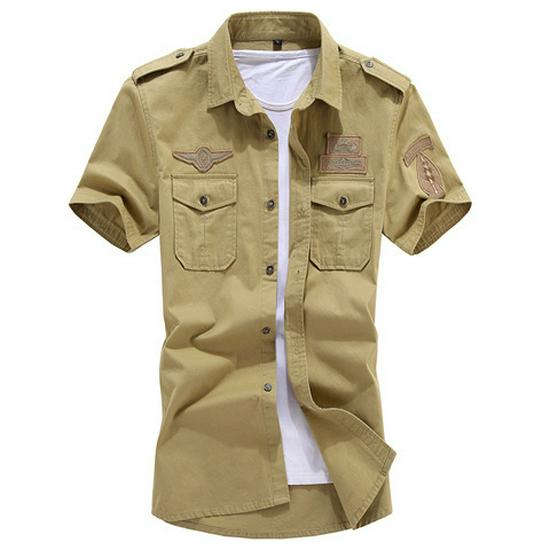 2018 Men's Outdoor Workwear Pure Cotton Epaulet Short Sleeve Shirt