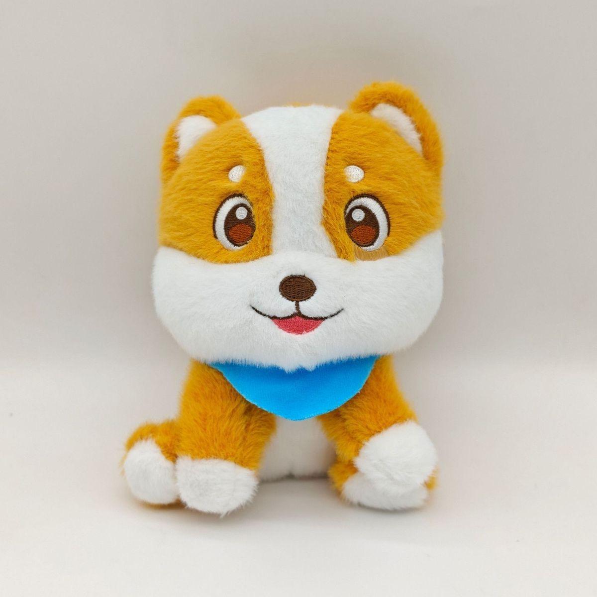 Süßer Shiba Inu Corgi Bibby Plüschtier mit blauem Lätzchen Niedliche Große Augen Hunde-Puppe Geschenk für Kinderfeste Geburtstage Weihnachten 24cm