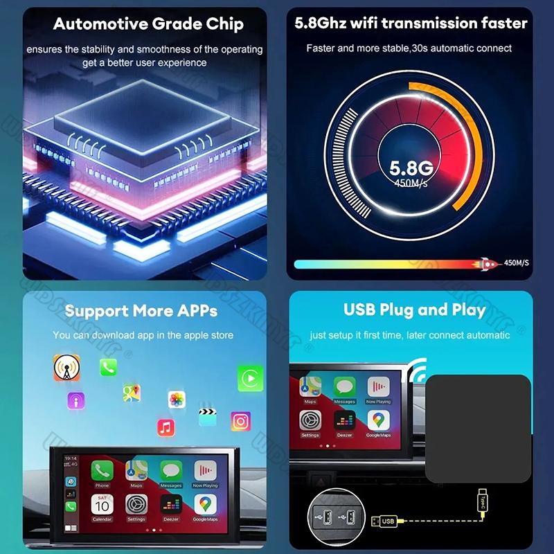 4 in1 Android Auto Wired to Wireless Carplay Android Auto Adapter WiFi For Wired Cars Smart Ai Box Plug&Play Smart Car Systems