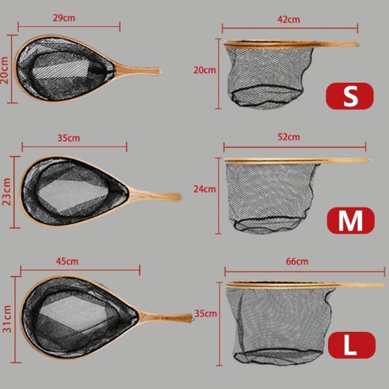 Wooden Poles Fishing Landing Net with Lanyard Fishing Net Portable for Adult Unisex Landing Net with Comfortable Handle