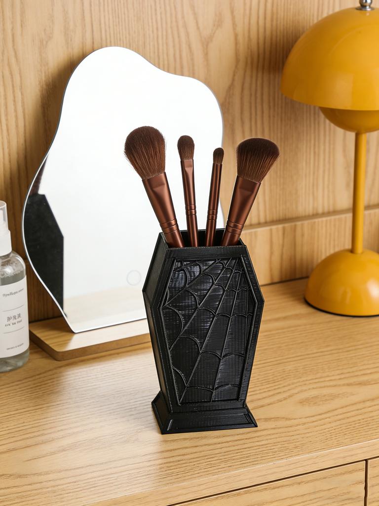 Gotisch Dunkel Halloween Sarg Spinnennetz Make-up Pinsel Aufbewahrungsbox Stifthalter Einzigartiges Spinnennetz Design Dekoration