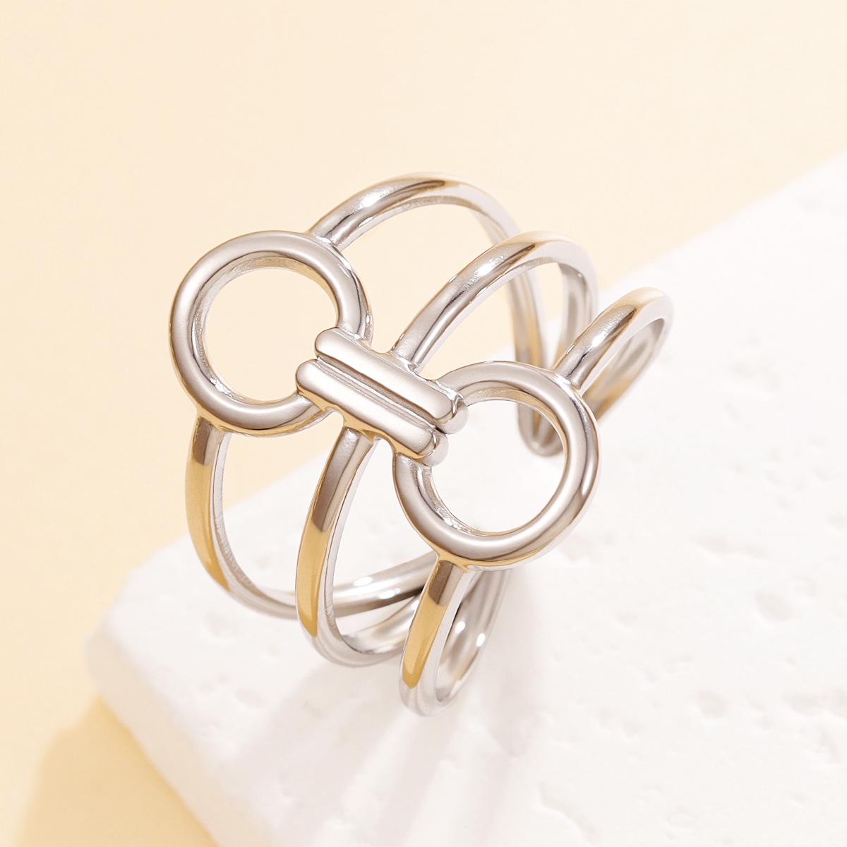 Европейский простой стиль Геометрический дизайн Круг Открытое кольцо для женщин - Нержавеющая сталь