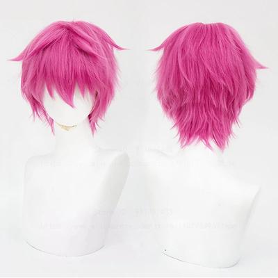 Wysokiej Jakości Peruka Cosplay Saiki Kusuo Różowa Krótka Odporna na Ciepło Włosy Syntetyczne Peruki Anime do Odgrywania Ról + Czepek pod Perukę