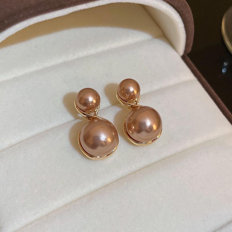 Vintage Silver Pearl Stud Earrings - Elegant Light Luxury Court Style