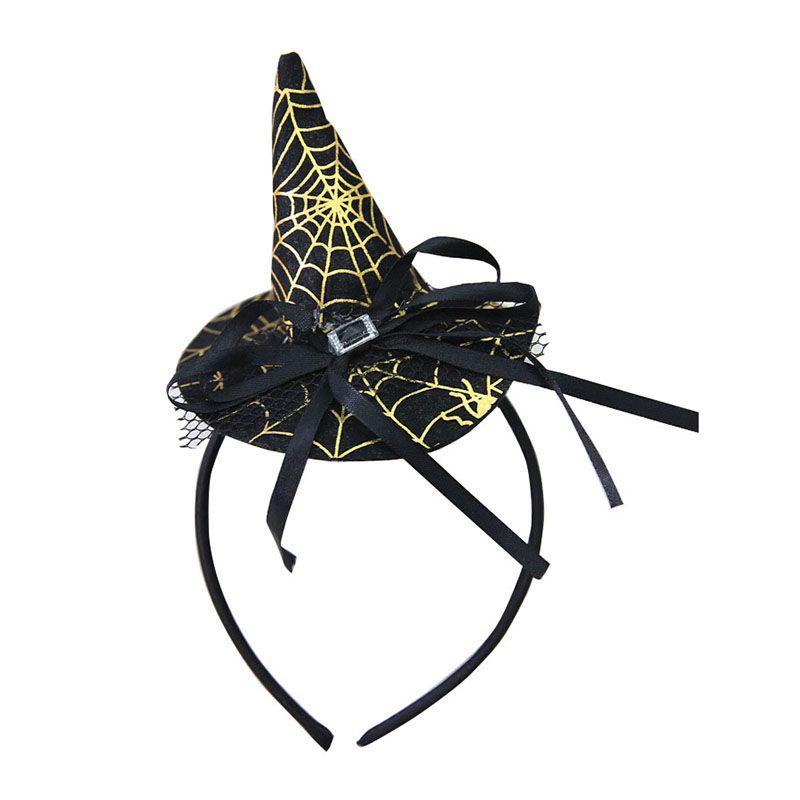Elegant Halloween Witch Hat Headband With Spider Web Lace And Pumpkin Design