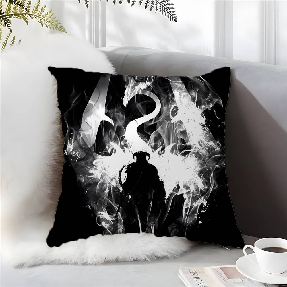 

Game The Elder Scrolls-S V Skyrim Pillow Case Comfort Sofa Bed Silky Elegant Invisible Zipper Custom Decorative c 12x12Inch