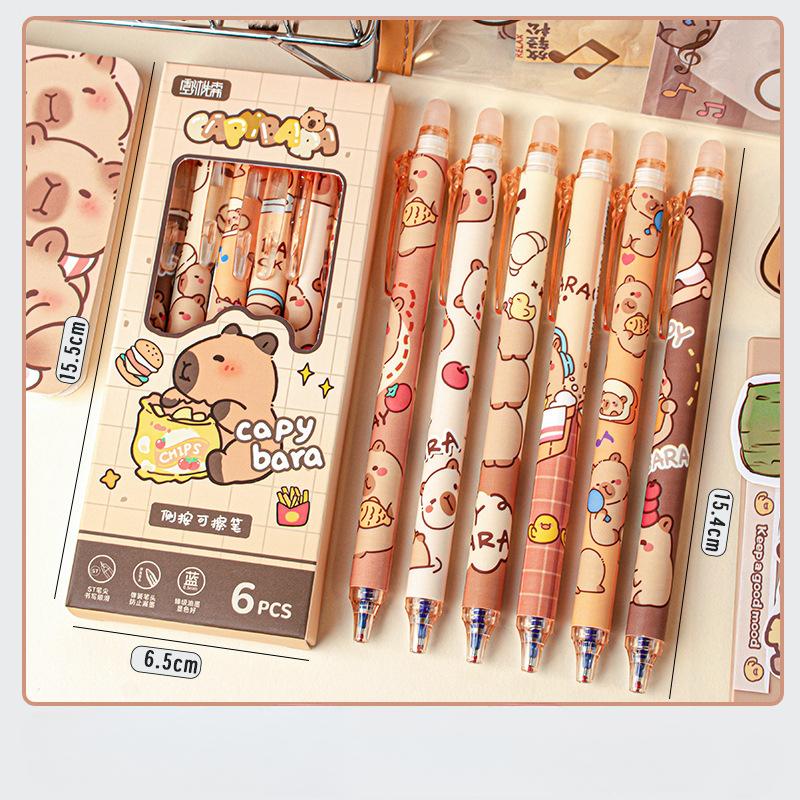 6 pièces/ensemble Stylo Gel Doux Dessin Animé Mode Coréenne Mignon Chaton Stylos à Bille pour Étudiante 0.5mm Stylo Encre Noire Fournitures Scolaires
