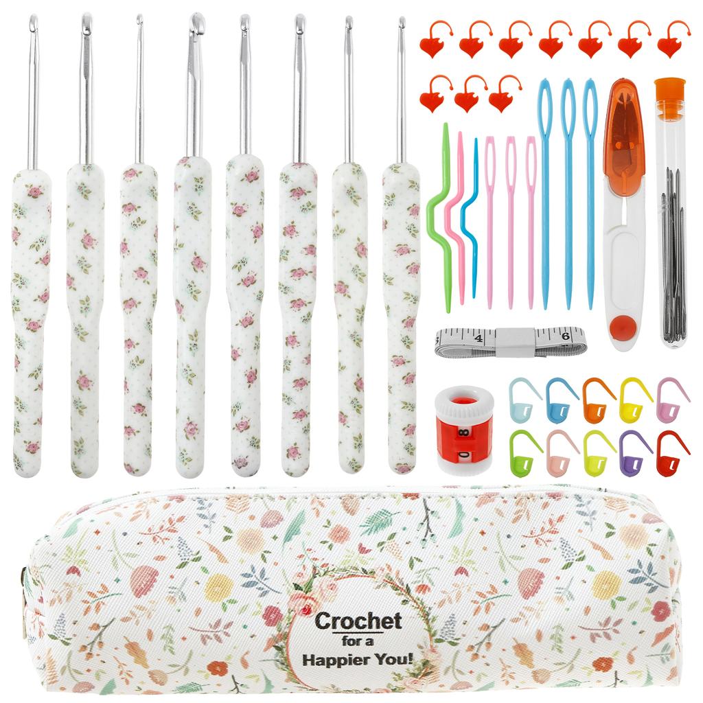 DIY Crochet Hook Tool Set with Storage Bag Soft Grip Protable Knitting Needle Tool Kit Presents for Beginner Knitting Enthusiast