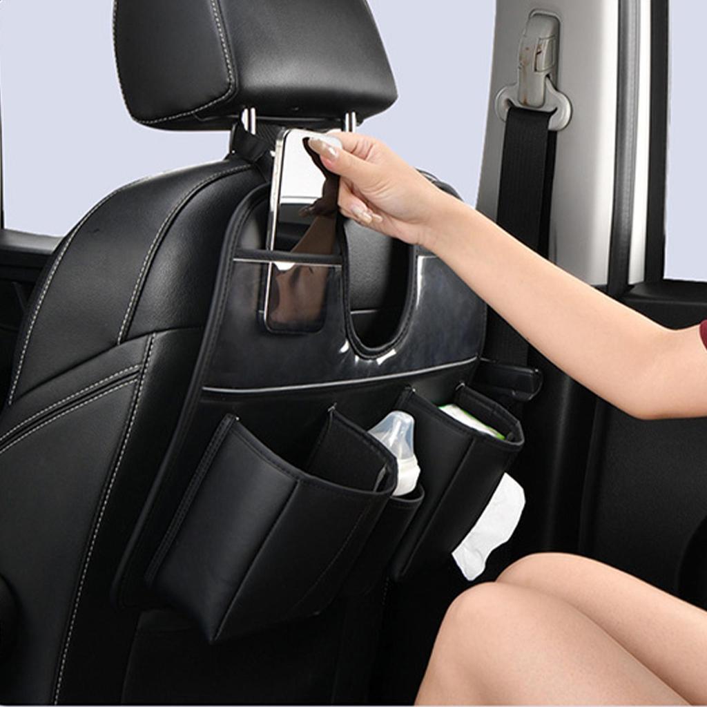 Car Seat Organizer Large Leather With Tablet Cup Holder Behind Seat Car Organizer Kick Mats For SUV RV Truck Sedan Kids Toys