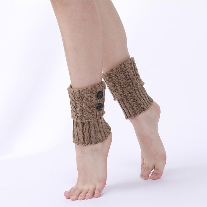 Women Autumn and Winter Knitting Twists Button Short Leg Protectors Knee Protectors New Wool Warm Boots Foot Covers