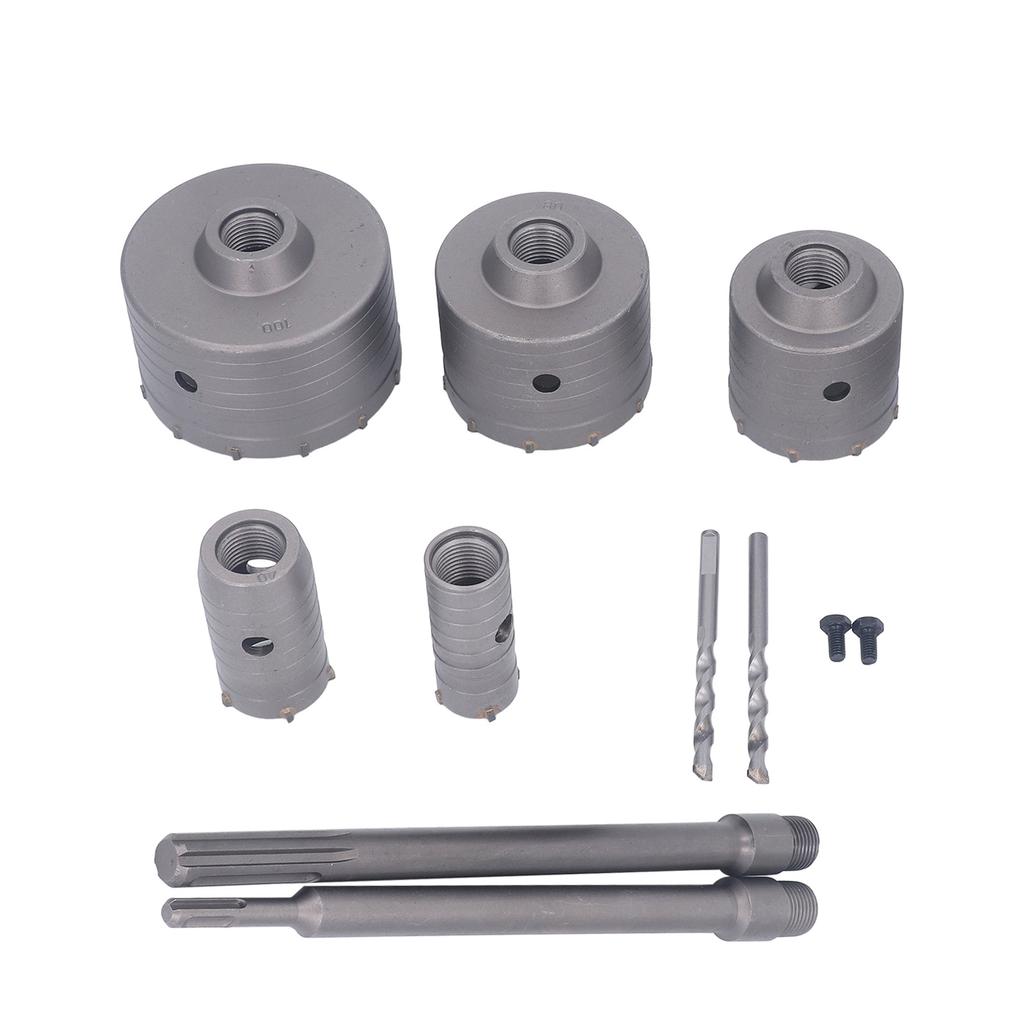 9 Piece Concrete Hole Saw Bit Set 30-100mm Carbide Cement Brick Drill Bit with 135 Degree Angle for Conditioning Water Pipe Installation