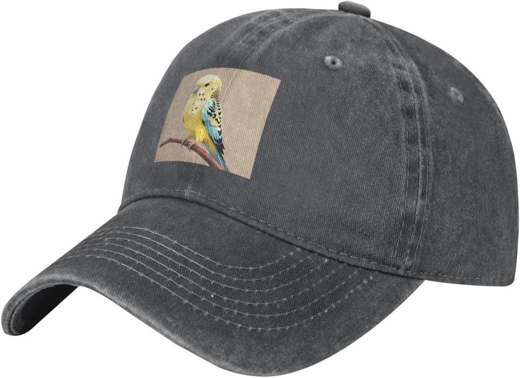 Pale Yellow Budgie Bird Picture Baseball Cap Washed Denim Casual Adjustable Hat for Men Women
