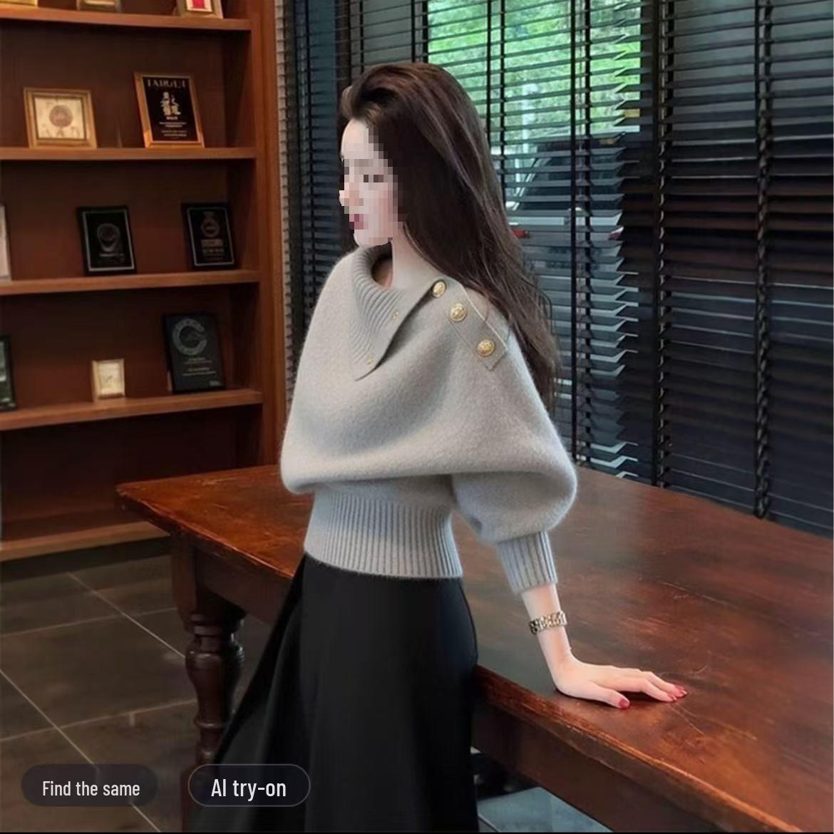 

2025 Elegant Light-Brown Knit Top: Autumn/Winter High-Intellect Style M (45-50 kg) серый