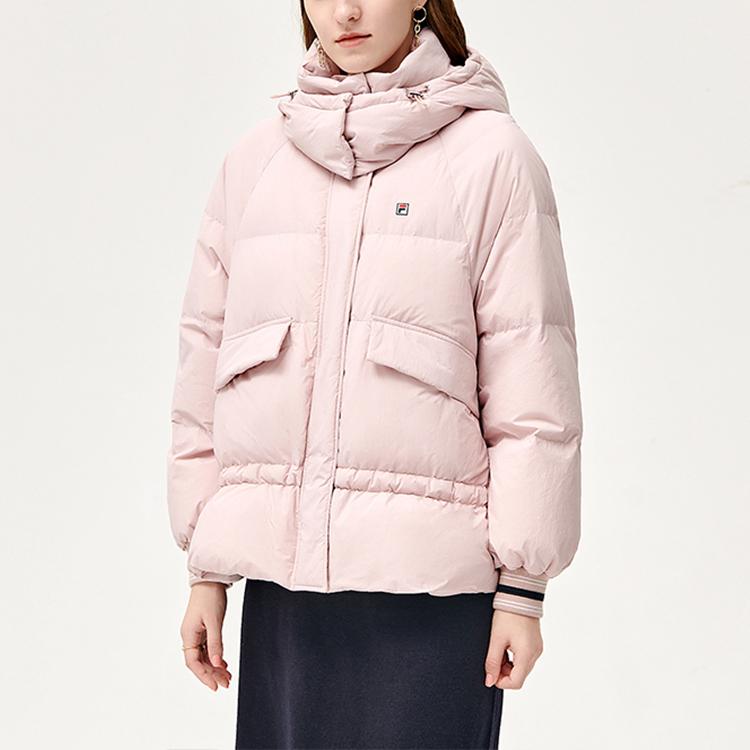 FILA Fleece Lined Loose Fit Hooded Down Jacket Women Outerwear Fleece-Pink F11W141911F-PK
