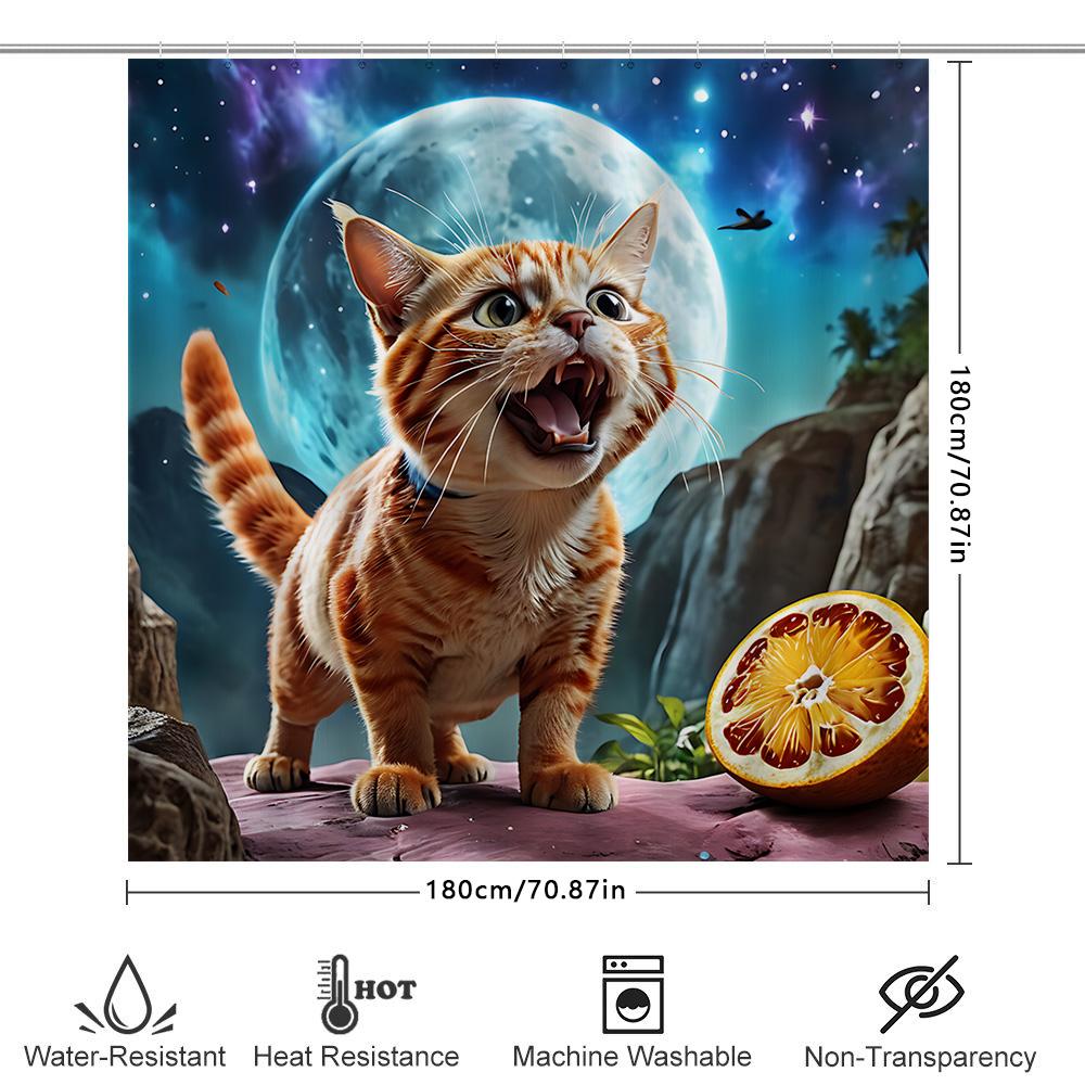 Cat Moon Night Sky Shower Curtain - Creative And Colorful Design For Bathroom Decoration Home Decor Essential Elevate Space