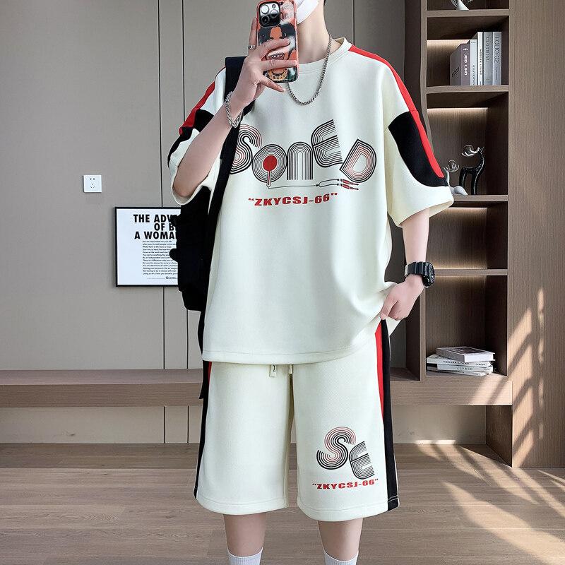 

Summer Men s Sets 2026Trend Casual Tracksuit Print Short Sleeve T-shirt+shorts Two Pieces Suit Mens Sportswear set S