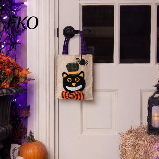Halloween Candy Bags Trick or Treat Bags, Kids Non Woven Pumpkin Ghost Reinforced Handle Tote, Reusable Goodie Spooky Party Favor Gift