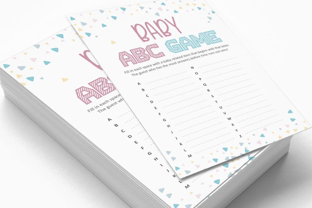 Inkdotpot Gender Reveal Baby Shower Game Set Of 50 BabyA  AlphabetA  ABCA  Game Ita    s A Boy Ita    s A Girl Party