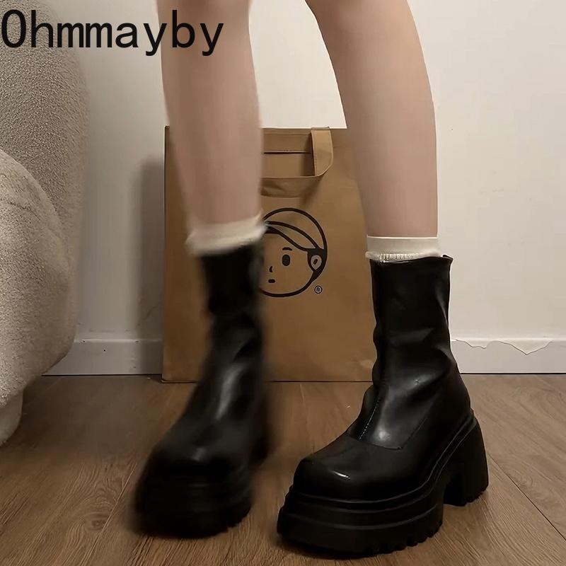 Platform Height Increase Women Ankle Boots Female Elastic Slimming Modern Short Booties Autumn Winter Ladies Shoes
