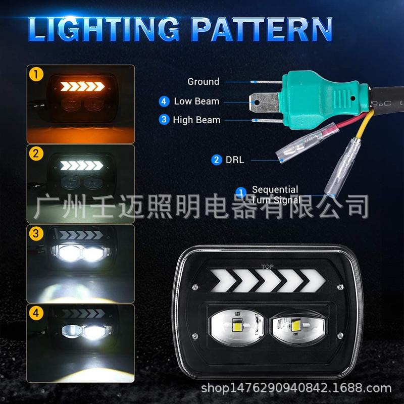 New 7-inch Square 40W Headlight with Flowing Turn Signal for Wrangler: 5X7/6X7 Compatibility