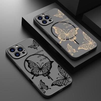 Wzór motyla Bezprzewodowe ładowanie Magnetyczne etui na iPhone 16E 16 Pro Max 15 Pro 14 13 dla Magsafe Miękkie krawędzie Odporne na wstrząsy Matowe Przezroczyste etui na telefon