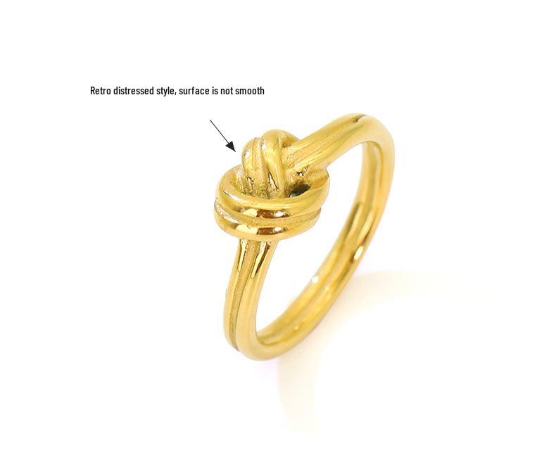 French Designer Titanium Steel Knotted Rope Ring for Women - Fashionable Simple Metal Jewelry