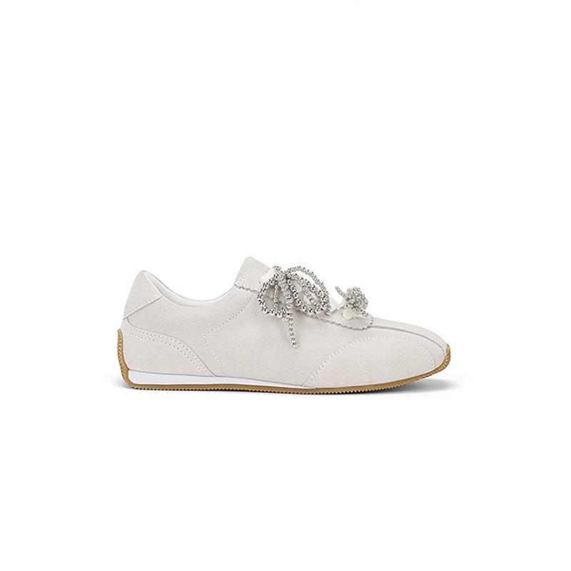 

Мягкая коровья кожа~ Натуральная кожа ретро квадратный носок жемчужный бант женские новые повседневные кеды 40