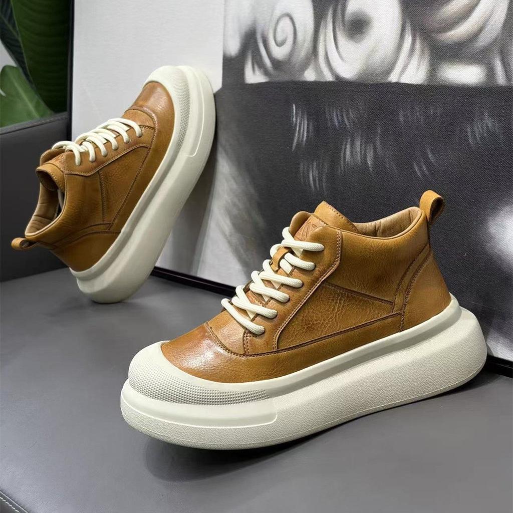 High-top Shoes Winter Retro Casual Mid-top Board Shoes Youth Sports Thick-soled Inner Height-increasing Big Head Shoes
