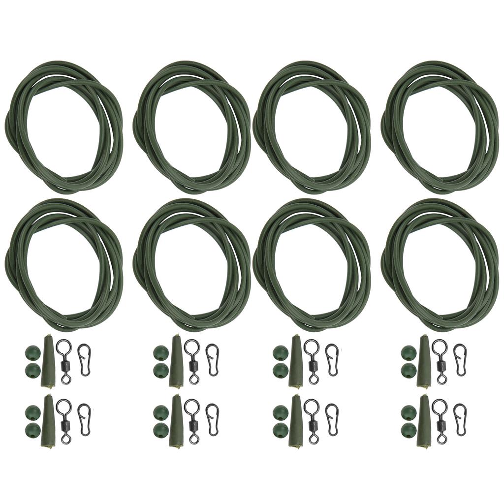 8PCS ABS+Copper Alloy Portable Silicone Hair Rigs Swivel Carp Fishing Accessories(Green )