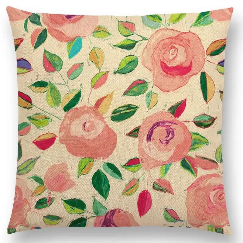 New Full Of Vitality Leaf  Flower Kingdom Beautiful Floral Painting Retro Gorgeous Cushion Cover Sofa Throw Pillow Case