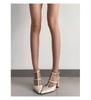 Black high heels women's 2025 new patent leather T-shaped buckle with pointed back empty thick heel bag head sandals