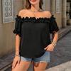 Plus Size Women Sexy Off Shoulder Ruffled Strapless Short Sleeve T Shirt Top