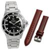 [The Stack] Classic Scuba 200 Diver's Watch Black with Extra Brown Plain Strap, 38mm, Unisex