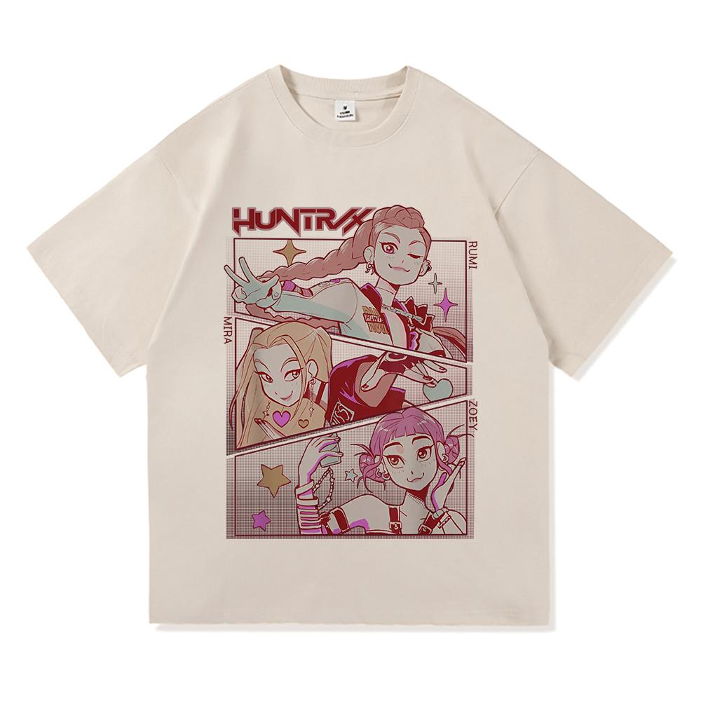 

Охотники на демонов 2025 Мультяшная футболка Huntrix Женская группа Мужская/женская одежда Винтаж Харадзюку Высокое качество Топы Хлопковые футболки 4XL